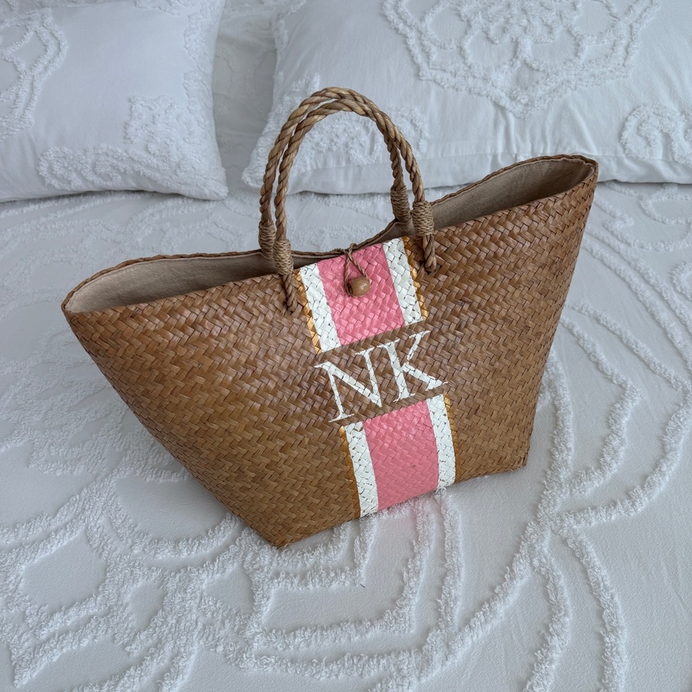 Woven Beach Tote with NK initials